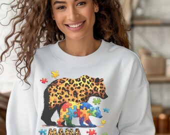 Mama Bear Lightweight Crewneck Sweatshirt, Autism design sweatshirt, autism awareness sweatshirt, light sweatshirts.