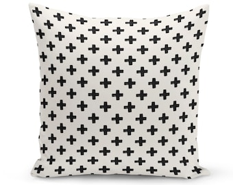 Swiss Cross Print Pillow Cover, Modern Decorative Pillow Cover, Velveteen, Canvas, 22 x 22