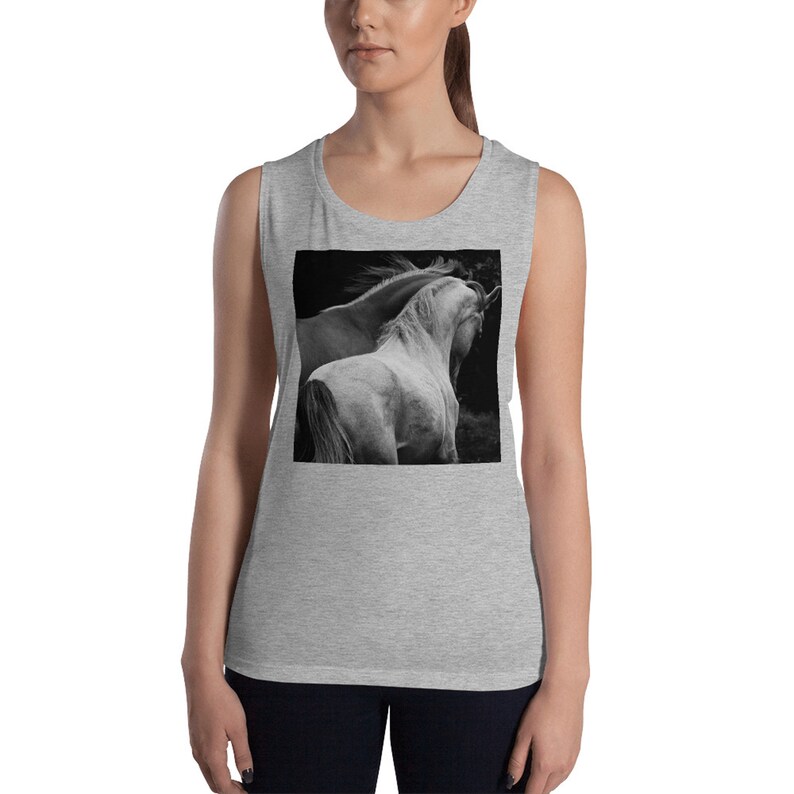 Grey Heather Photoprint Flowy Muscle Tank Top Horse Lover Gift Horse Tank Top Horse Lover Gift Equestrian Tank Gift For Rider