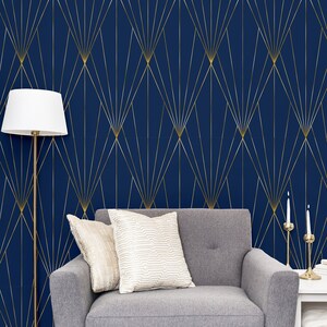 Navy & Gold Peel And Stick Wallpaper Self Adhesive Geometric | Etsy