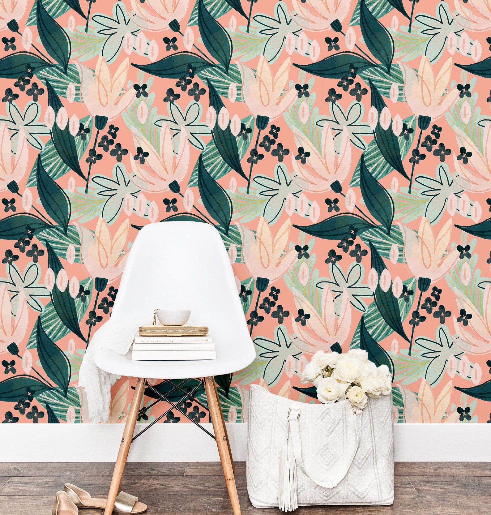 Coral Tropical Peel and Stick Wallpaper Self Adhesive Etsy