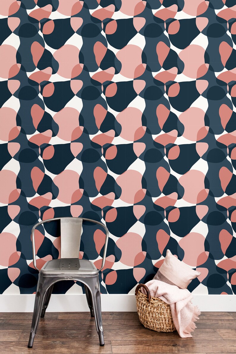 Blue and Pink Abstract Peel And Stick Wallpaper Removable | Etsy