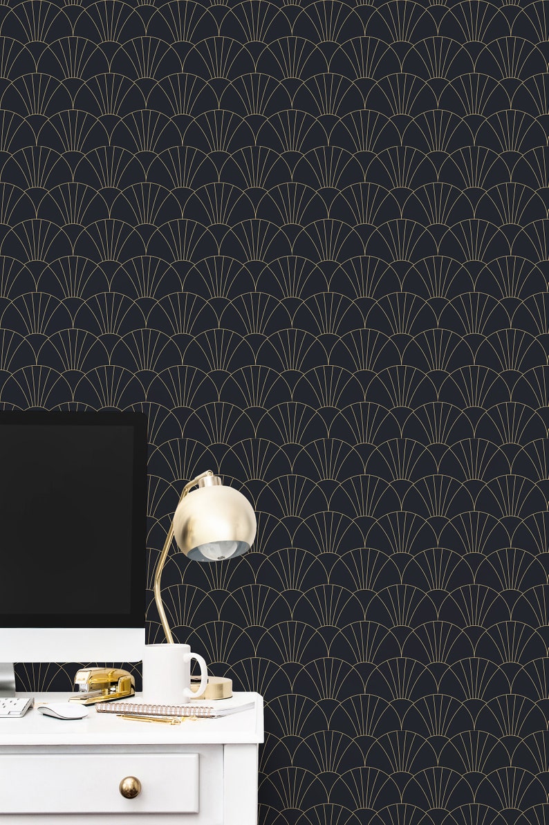 Black & Gold Geometric peel and stick wallpaper tile | Etsy