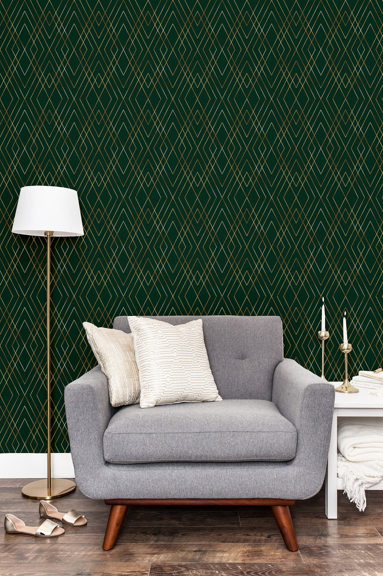 Green & Gold Peel And Stick Wallpaper Self Adhesive Geometric Etsy