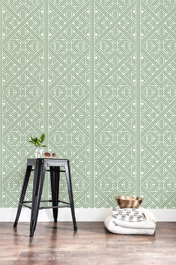 Peel and Stick Tile Wallpaper Green Geometric Tile Self Etsy