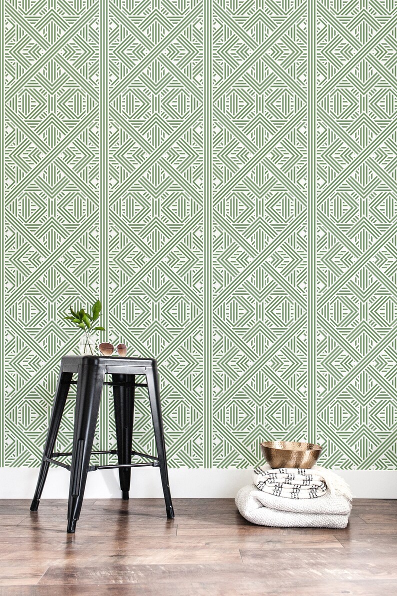 Peel and Stick Tile Wallpaper Green Geometric Tile Self | Etsy