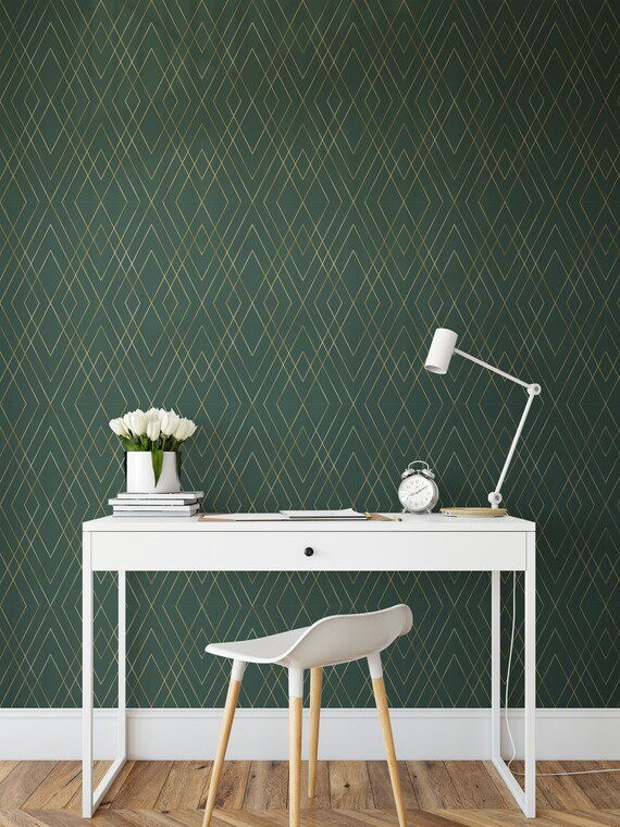 Green Gold Peel And Stick Wallpaper Self Adhesive Geometric Etsy