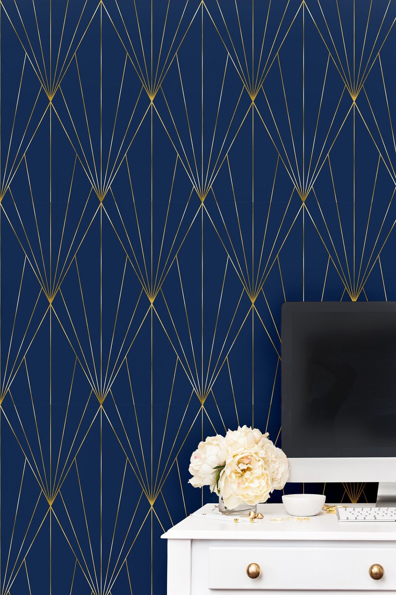 Navy & Gold Peel And Stick Wallpaper Self Adhesive Geometric | Etsy