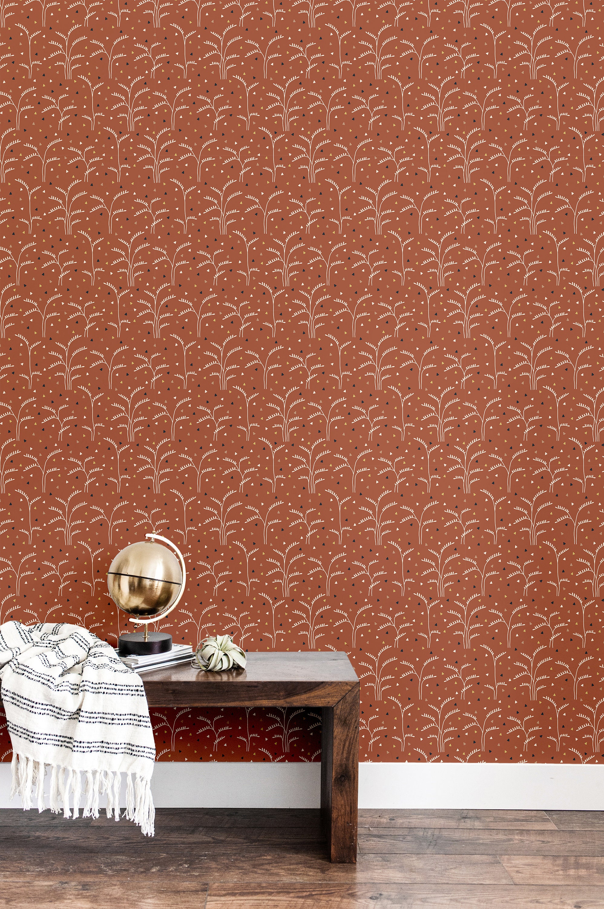 Rust Floral Wallpaper Removable Wallpaper Peel and Stick Etsy