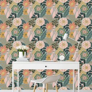 Green Boho Peel And Stick Wallpaper Self Adhesive Floral | Etsy