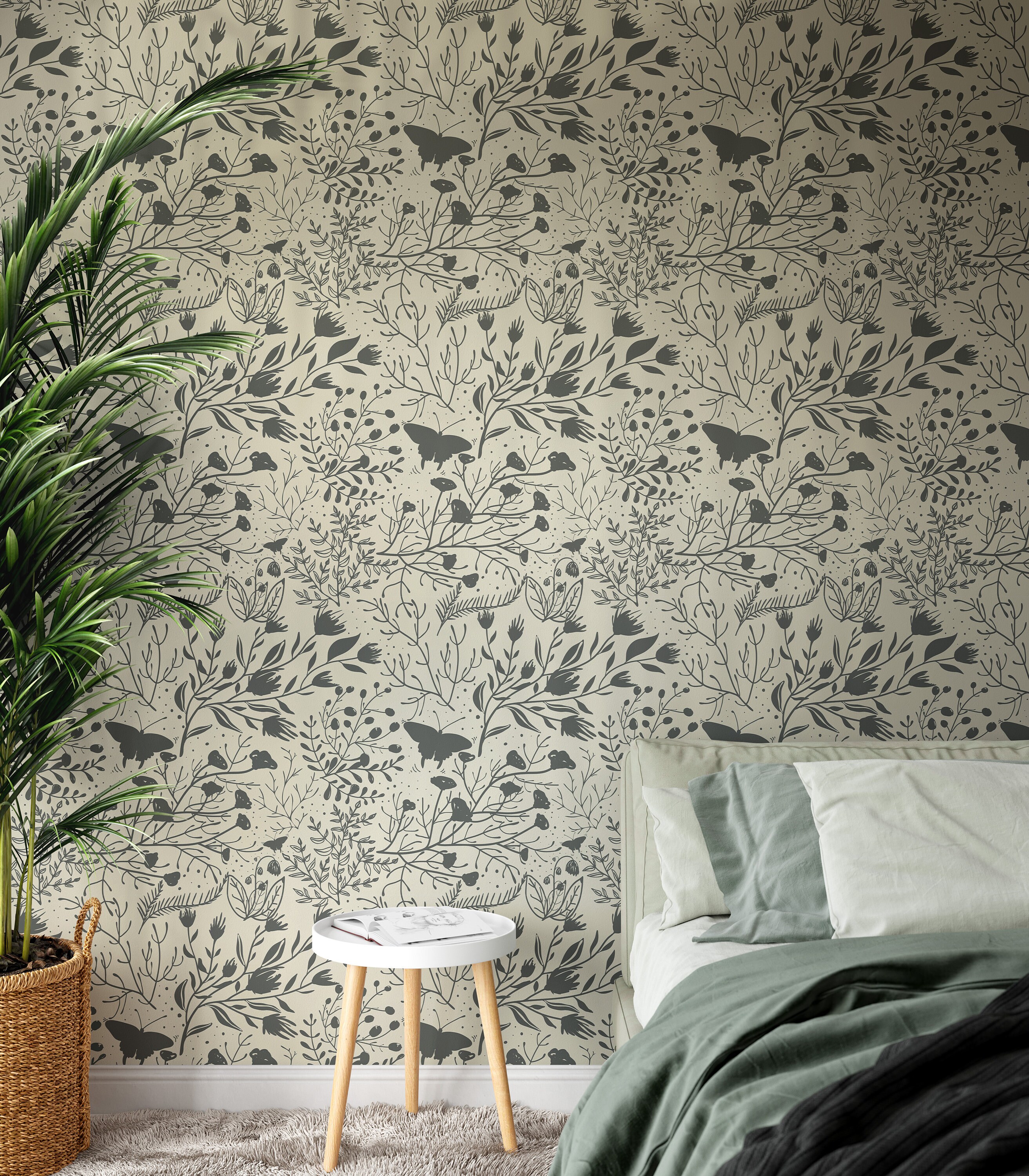 Black Floral Peel and Stick Wallpaper Tile Self Adhesive Etsy