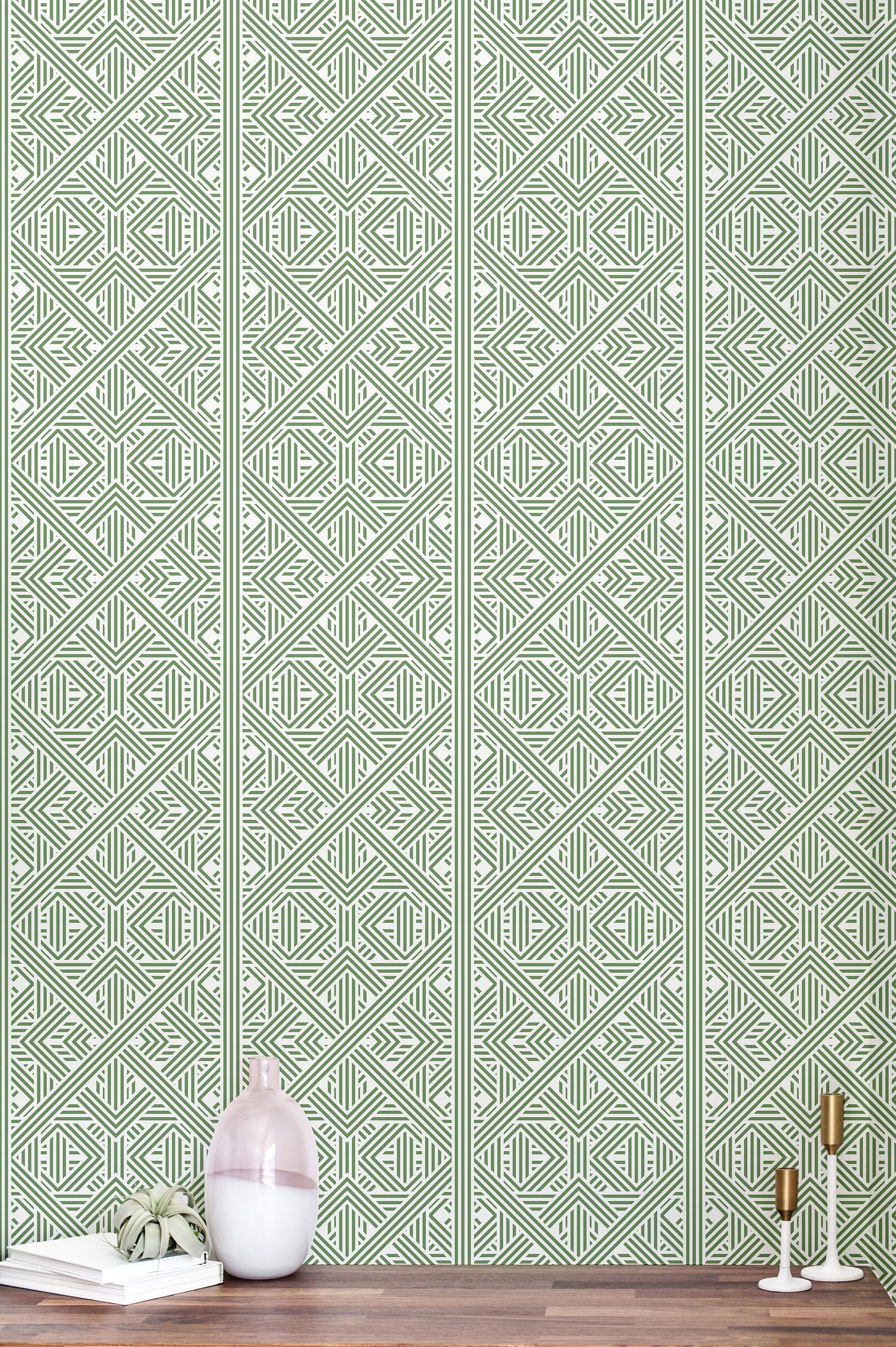 Peel and Stick Tile Wallpaper Green Geometric Tile Self Etsy