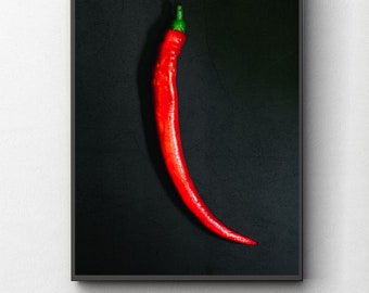RED CHILI PEPPER. Fine Art Food Photography poster Wall decor in Your kitchen or restaurant. Art Photo Print for modern interior design.