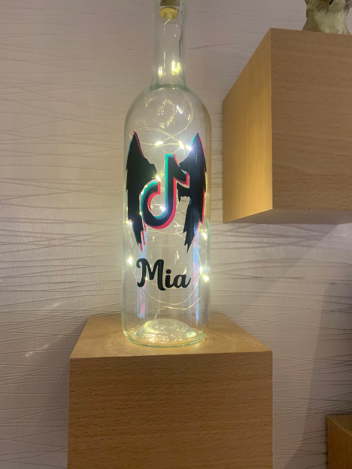 Personalised Tik Tok light bottle with three spare batteries. Etsy