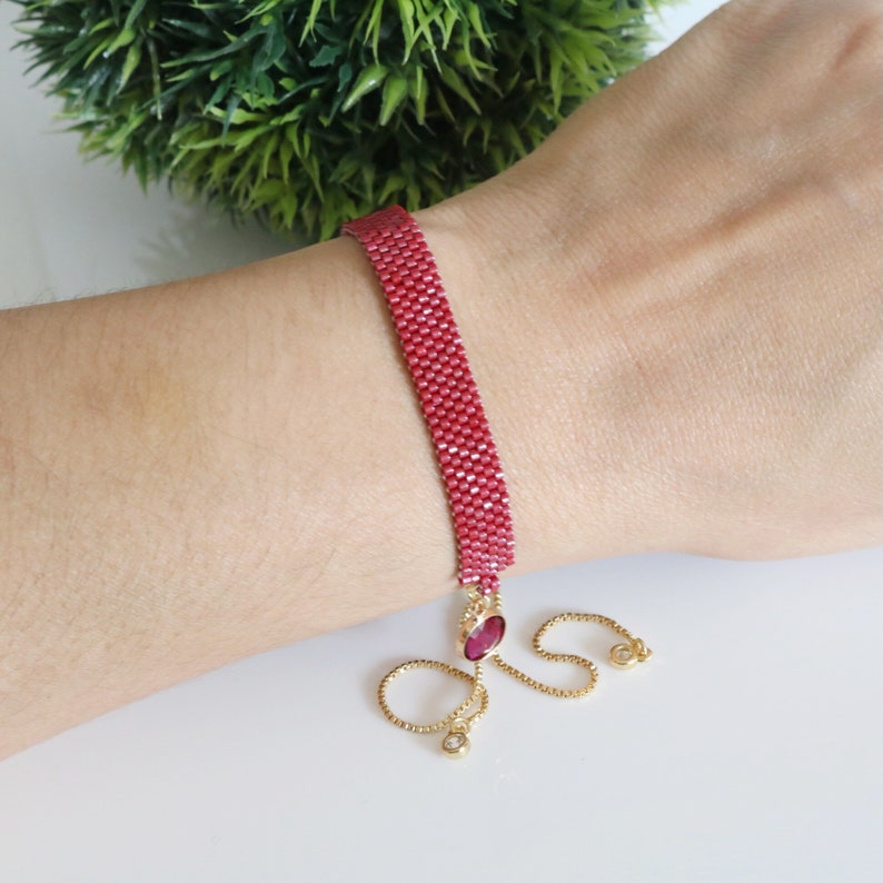 January birthstone bracelet 18K gold plated adjustable beaded bracelet handmade Miyuki seed bead bracelet for women Christmas gift