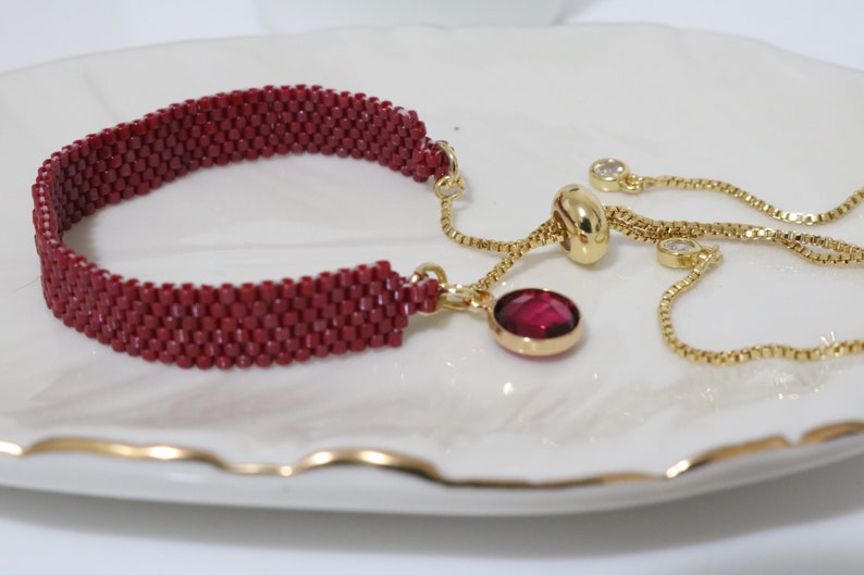 January birthstone bracelet 18K gold plated adjustable beaded bracelet handmade Miyuki seed bead bracelet for women Christmas gift