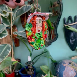 mushroom fairy necklace | celtic woodland spirit | druid | hand sculpted polymer clay | green witch |  forest spirit | whimsical fea |