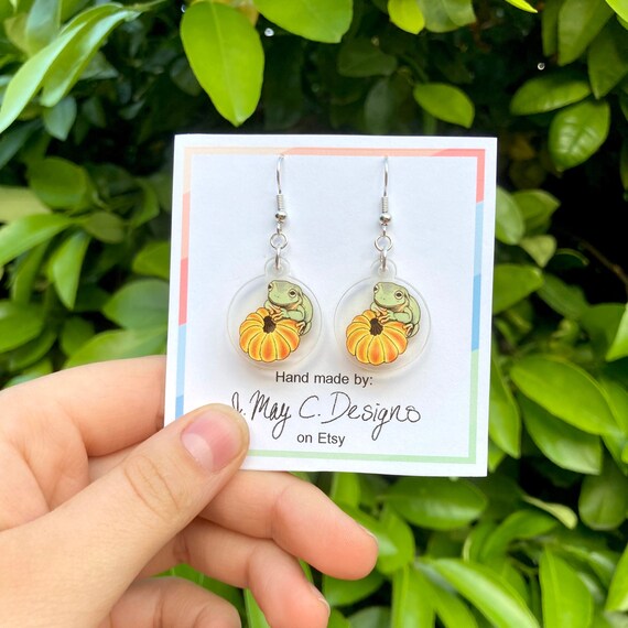 Mini Pumpkin Frog Earrings, Tree Frog Earrings, Acrylic Earrings