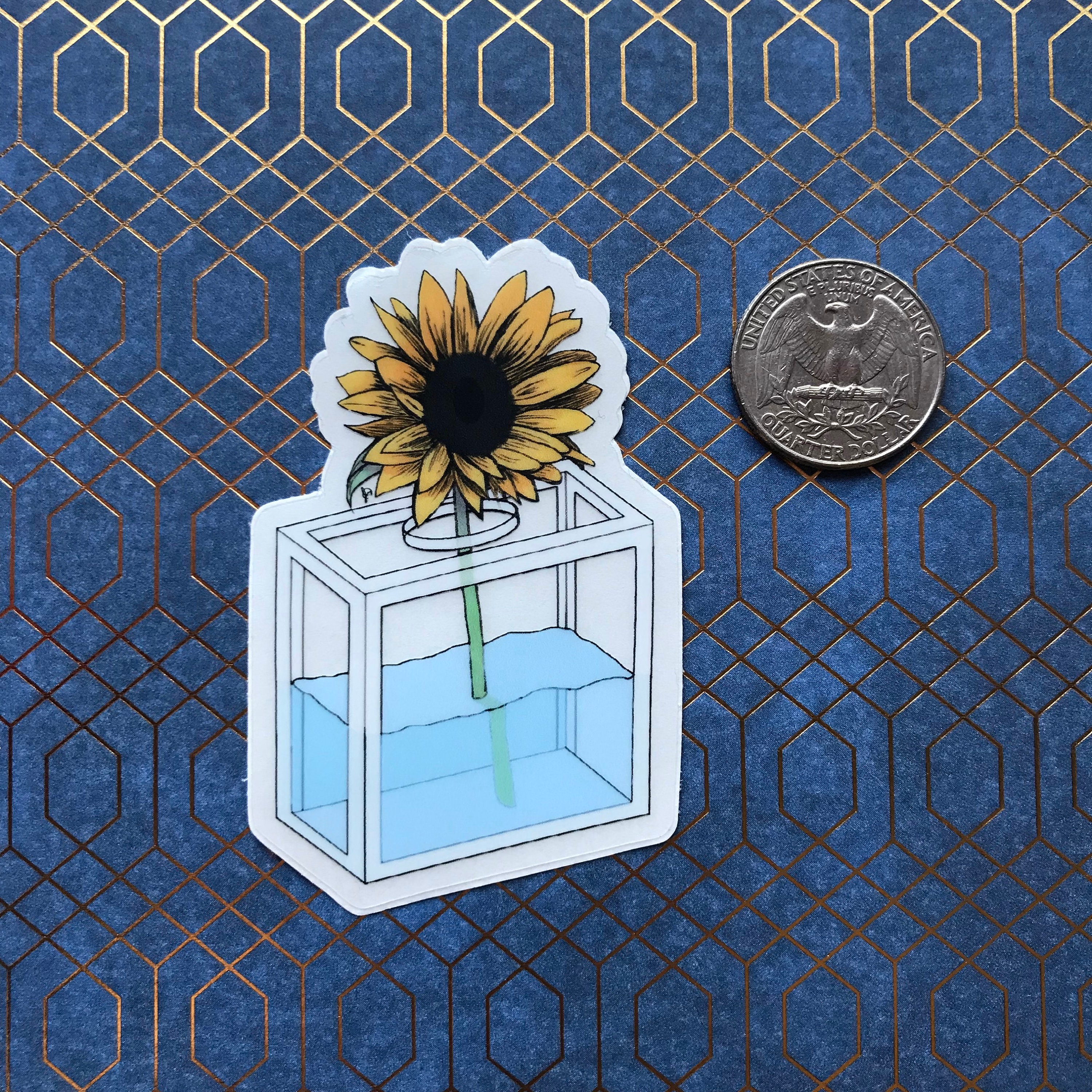 Sun Flower in Clear Glass Vase Sticker Water Bottle Sticker | Etsy