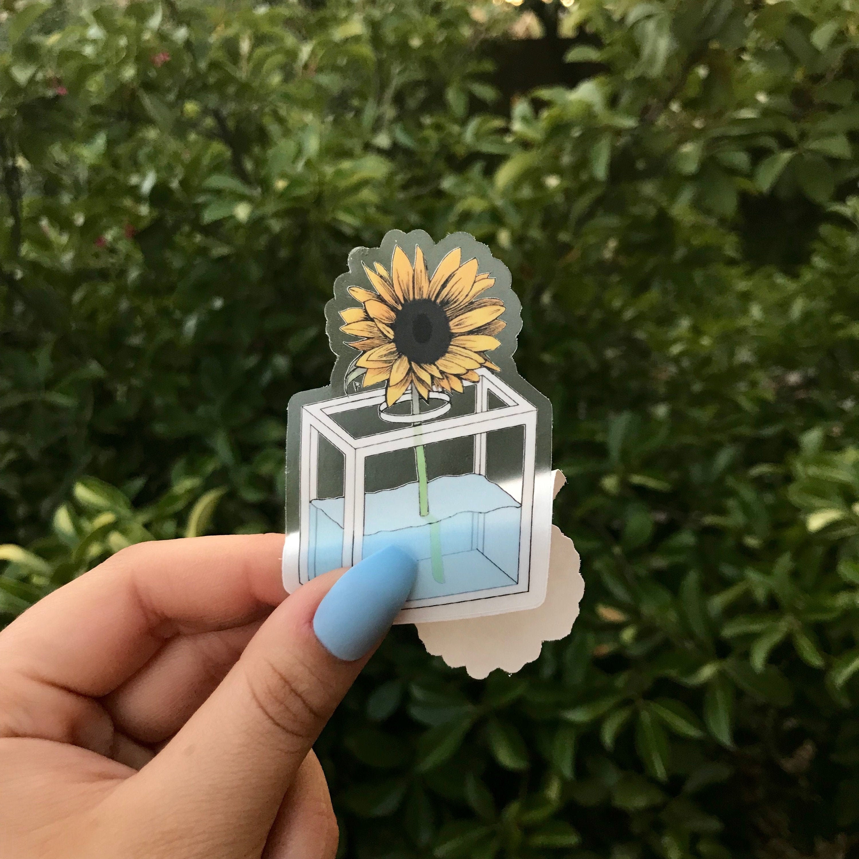 Sun Flower in Clear Glass Vase Sticker Water Bottle Sticker Etsy