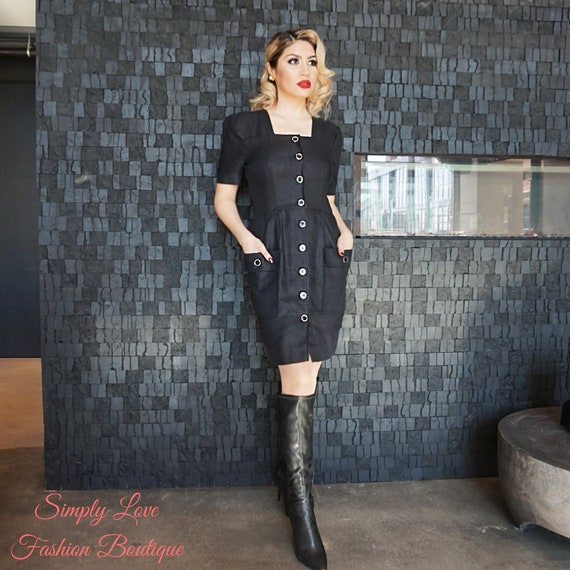 80s Vintage Dress | Courreges Paris Black Button D
