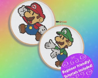 Paper Mario and Paper Luigi Cross Stitch Pattern set
