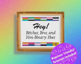 Explicit Hey LGBTQ Flag Welcome Sign Cross Stitch Pattern