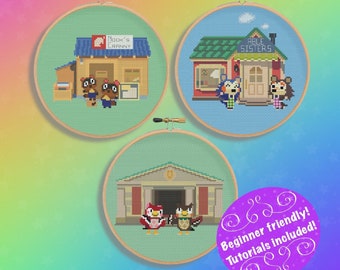 Animal Crossing 8-Bit Cross Stitch Pattern: Nook's Cranny, Museum, Able Sisters (PDF Pattern)