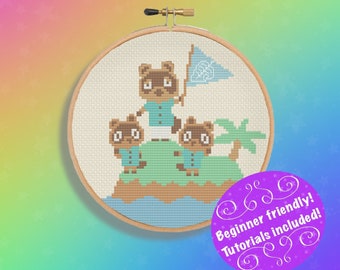 Animal Crossing New Horizons Tom Nook Island Scene 8Bit Cross Stitch Pattern