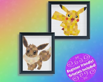 Pokemon Prism Style Cross Stitch Pattern Pack Pikachu Eevee