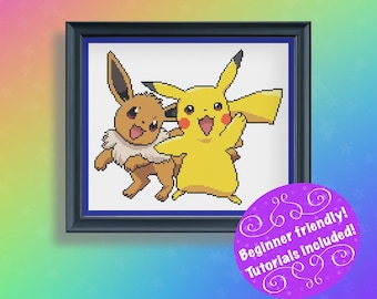 Pokemon Pikachu and Eevee Pokemon Day Cross Stitch Pattern