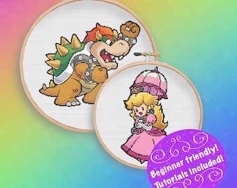 Paper Peach and Paper Bowser Cross Stitch Pattern Set