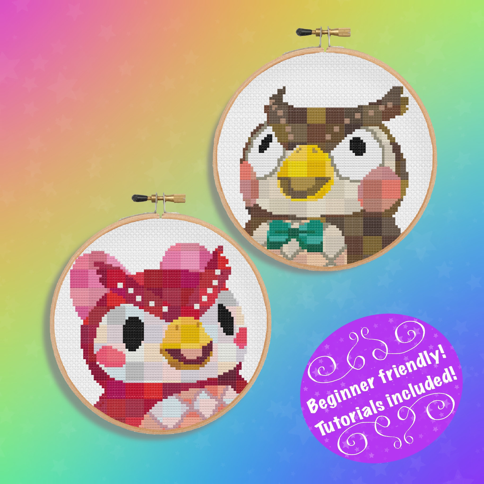 Animal Crossing Blathers and Celeste Prism Style Cross Stitch - Etsy