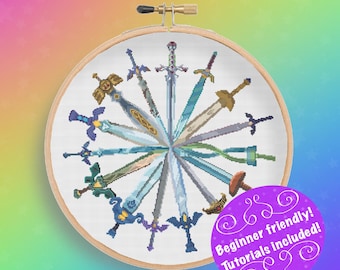 Zelda Master Sword Circle Cross Stitch Pattern