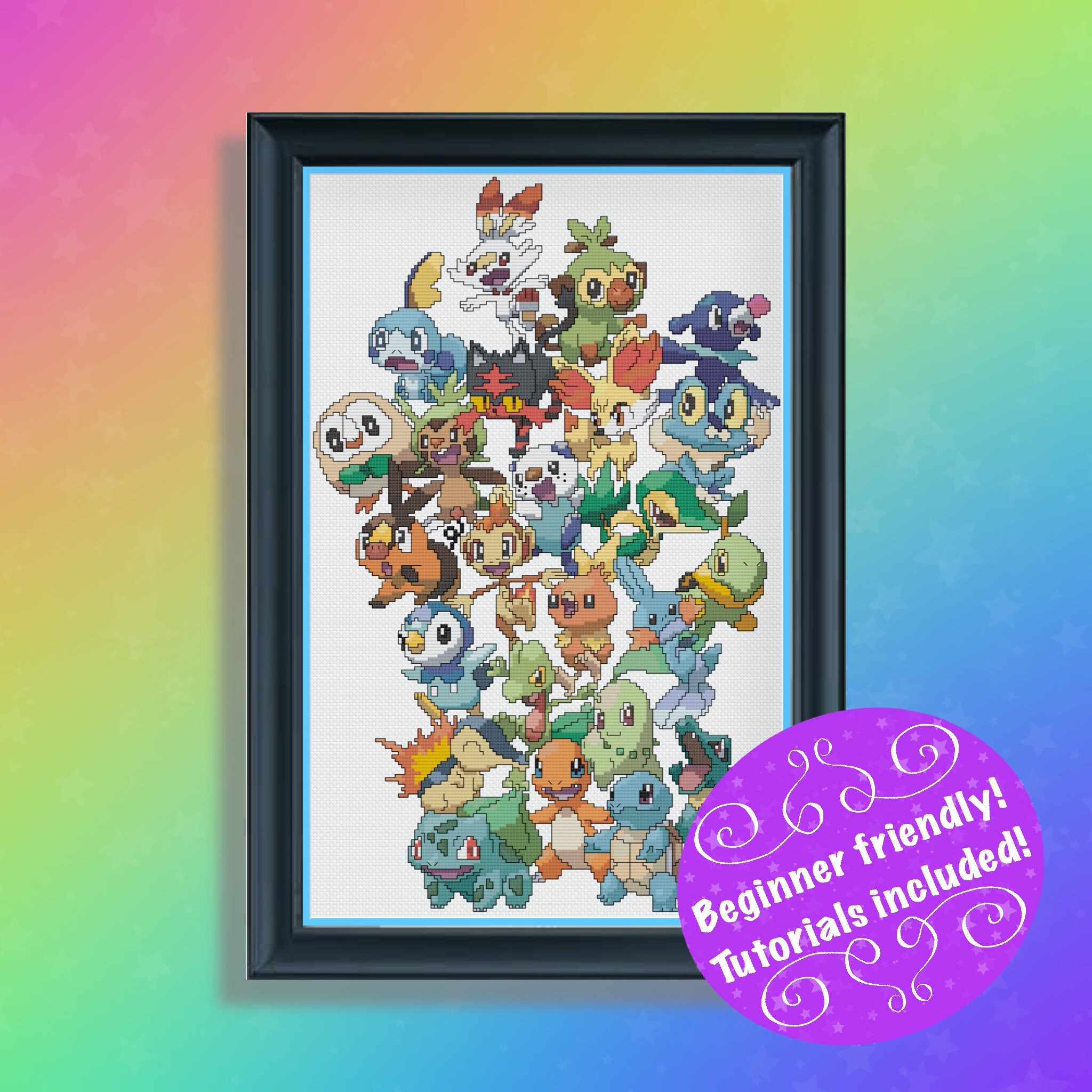 Pokemon Starters Anime Style All Generations Cross Stitch Etsy