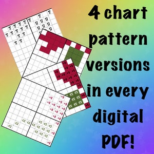 May include: Image shows four chart pattern versions in a digital PDF. The charts are in a grid format with various colored symbols. The text on the image reads "4 chart pattern versions in every digital PDF!"