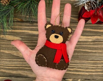 Handmade Felt Teddy Bear Christmas Ornament, Baby's First Christmas