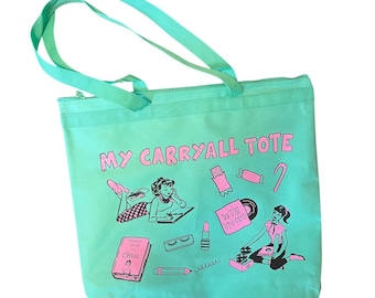 Retro-style 'My Carryall Tote' zippered tote bag purse