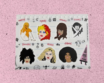 Doodle Babes: female punk pop soul icon 8-sticker sheet!