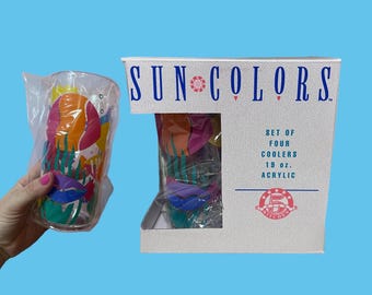 NEW IN BOX: 1990's Sun Colors set of 4 19oz acrylic tumblers