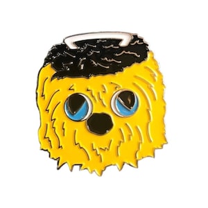 Yellow fuzzy furry record holder enamel pin
