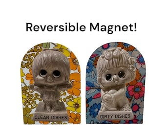 Vintage Russ Berrie-inspired reversible CLEAN DIRTY dishwasher magnet