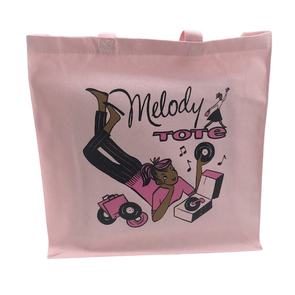 Pink Melody Tote vinyl record cotton tote bag