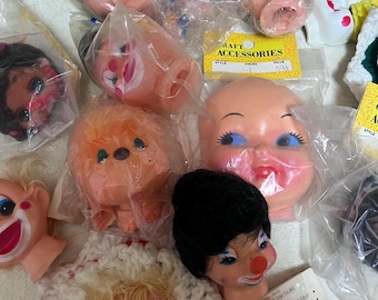 15 piece vintage doll head parts LOT - many NOS