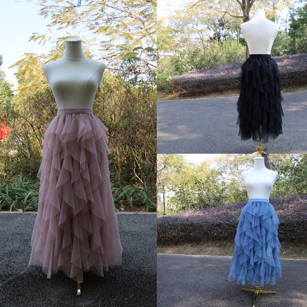 Irregular tulle skirt. Bridesmaid tulle evening dress. Oversized skirt. Make a tulle skirt.