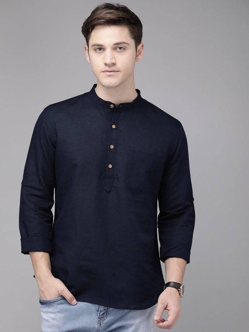 Indian Men Kurta Khadi Men Dress Shirt Wear 100 Cotton Mens Etsy