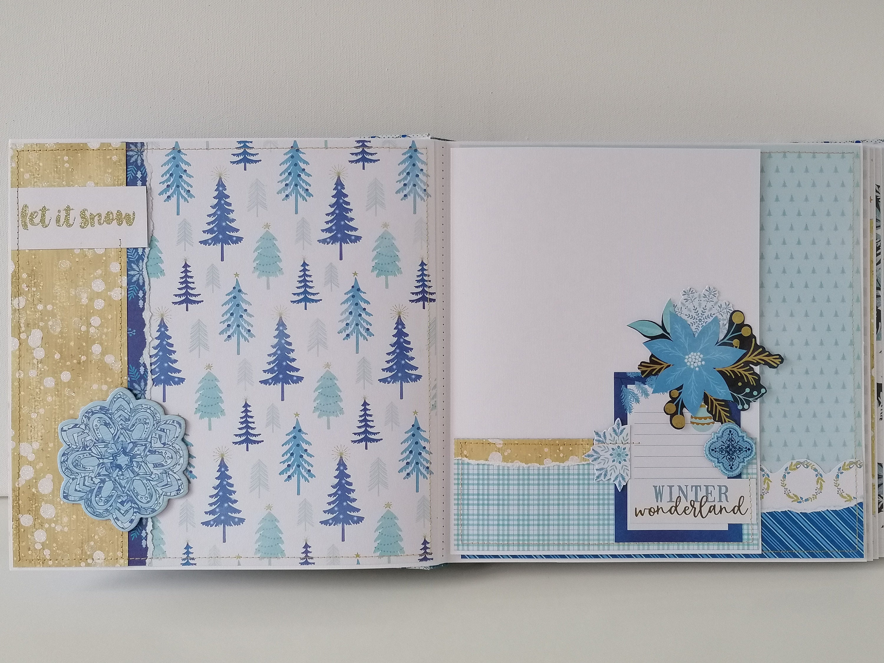 Handmade Scrapbook Photo Album, Wishing You A Very Merry Christmas,  Christmas Scrapbook, Blue/white/silver 