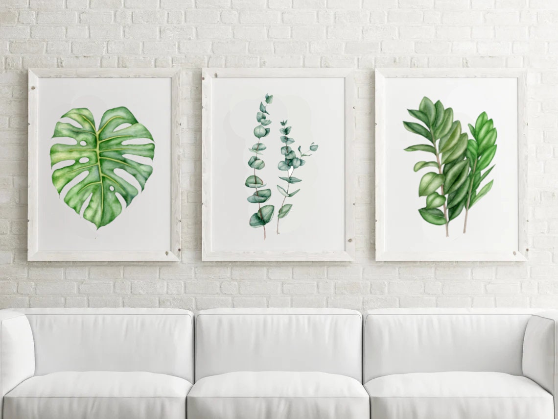 Printable Leaves Collection Green Wall Decor Watercolor Etsy