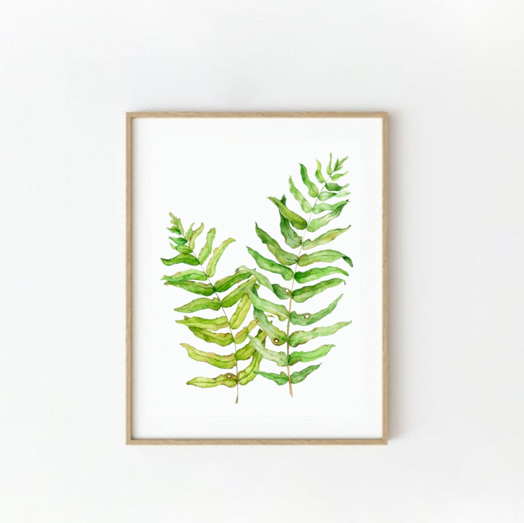 Printable Watercolor Fern Leaf Wall Decor Green Printable - Etsy