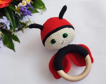 Ladybug crochet pattern. Baby rattle. Crochet spring insect. Crochet amigurumiladybug. Ladybug rattle. Cute crochet pattern.